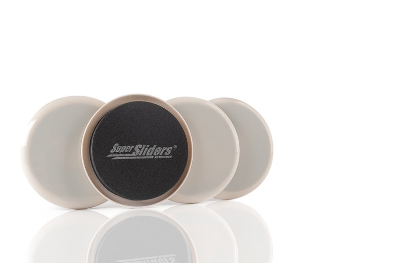 SUPER SLIDERS زلاجات فاخرة 3 1/2" دائرية قابلة لإعادة الاستخدام للأثاث للسجاد سهلة التحريك للأشياء المتوسطة إلى الكبيرة عبر السجاد، عبوة 4 بيج - Image 1